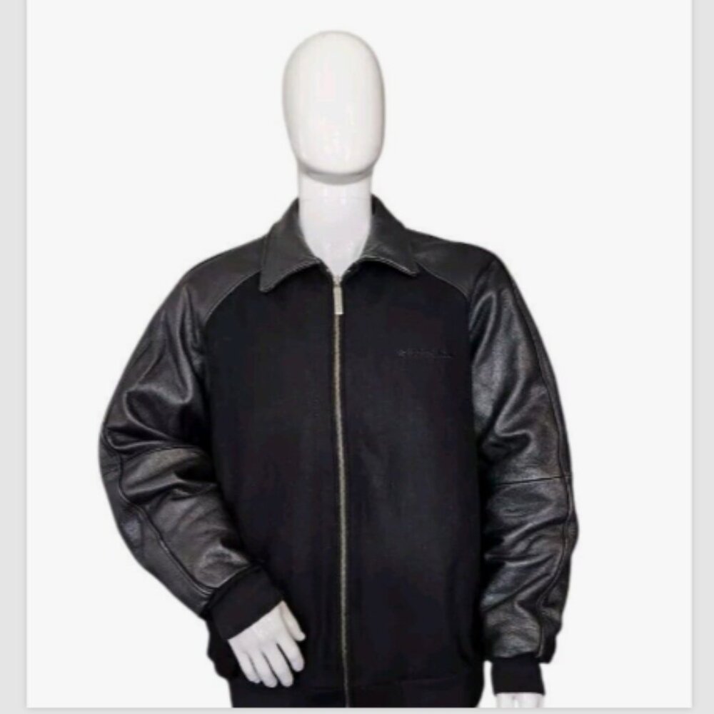 Heineken Logo Varsity Leather and Wool Bomber Jacket